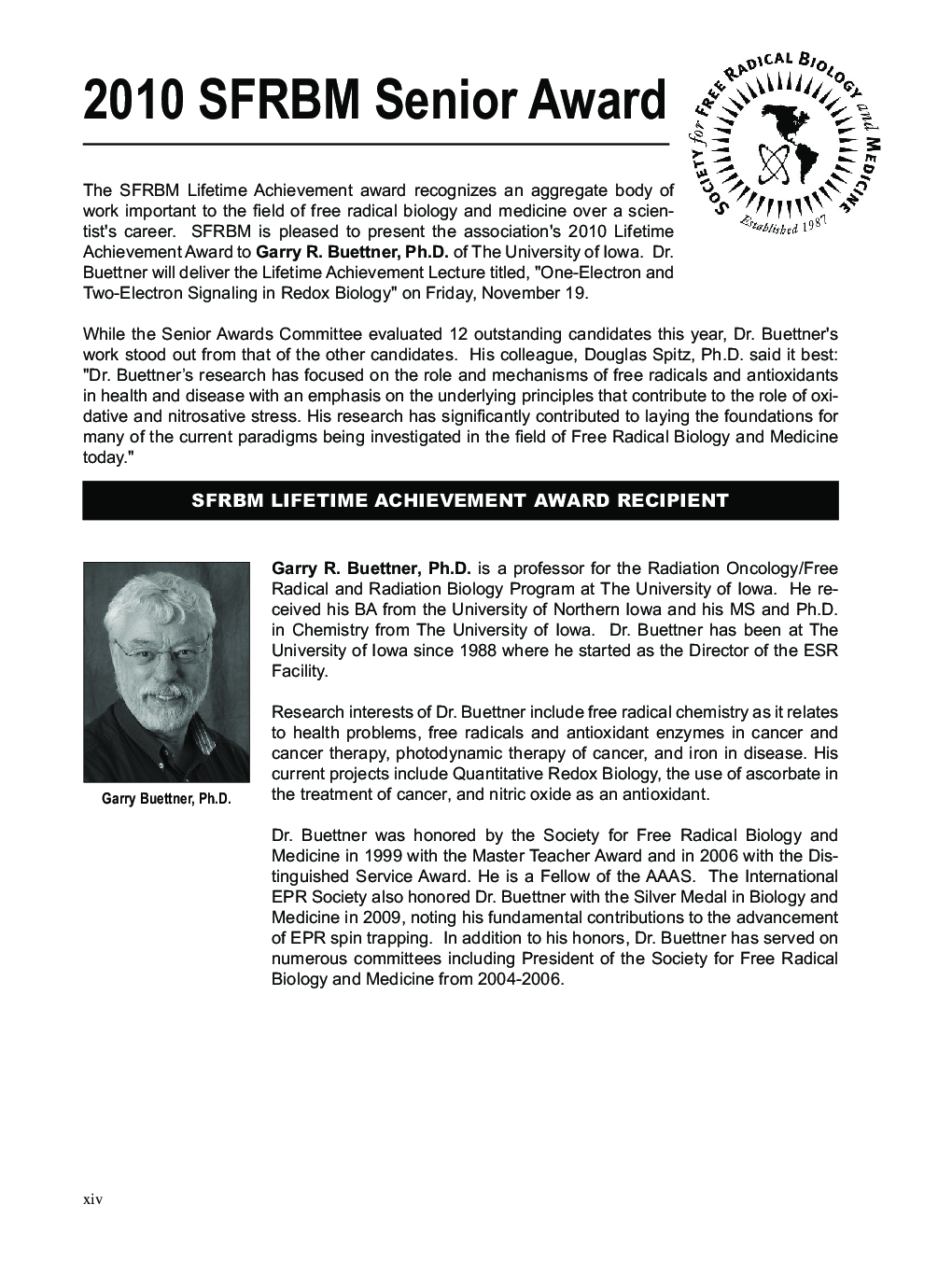 2010 Award Winners, Contributors, Exhibitors, SFRBM Council, Abstract Reviewers, and Future Meetings