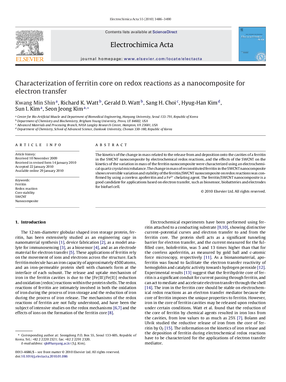 Characterization of ferritin core on redox reactions as a nanocomposite for electron transfer