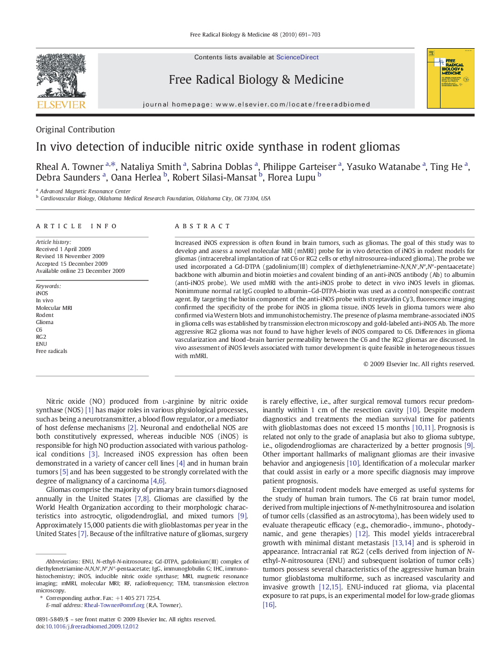 In vivo detection of inducible nitric oxide synthase in rodent gliomas