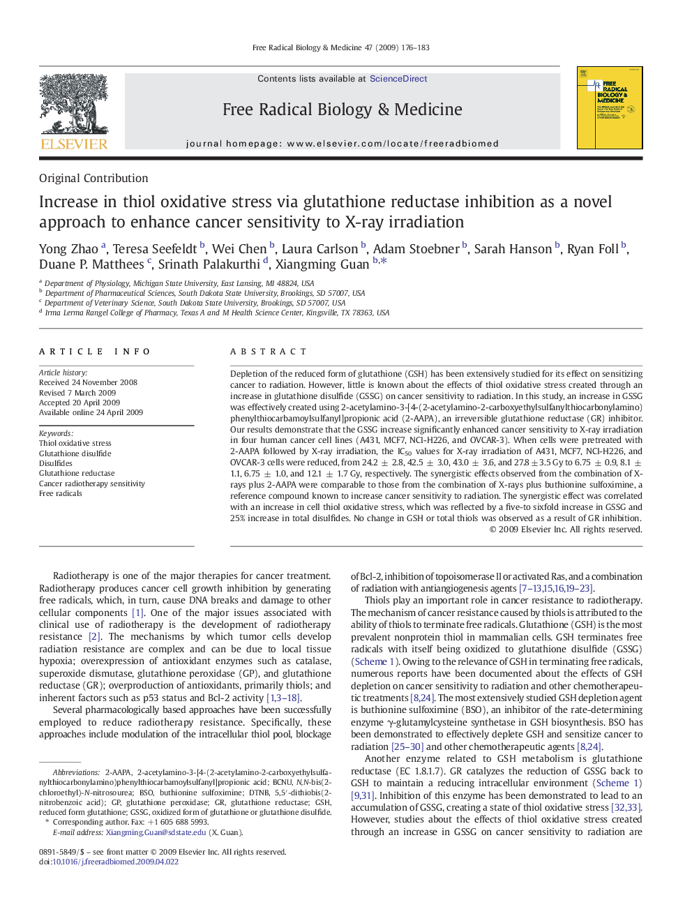 Increase in thiol oxidative stress via glutathione reductase inhibition as a novel approach to enhance cancer sensitivity to X-ray irradiation