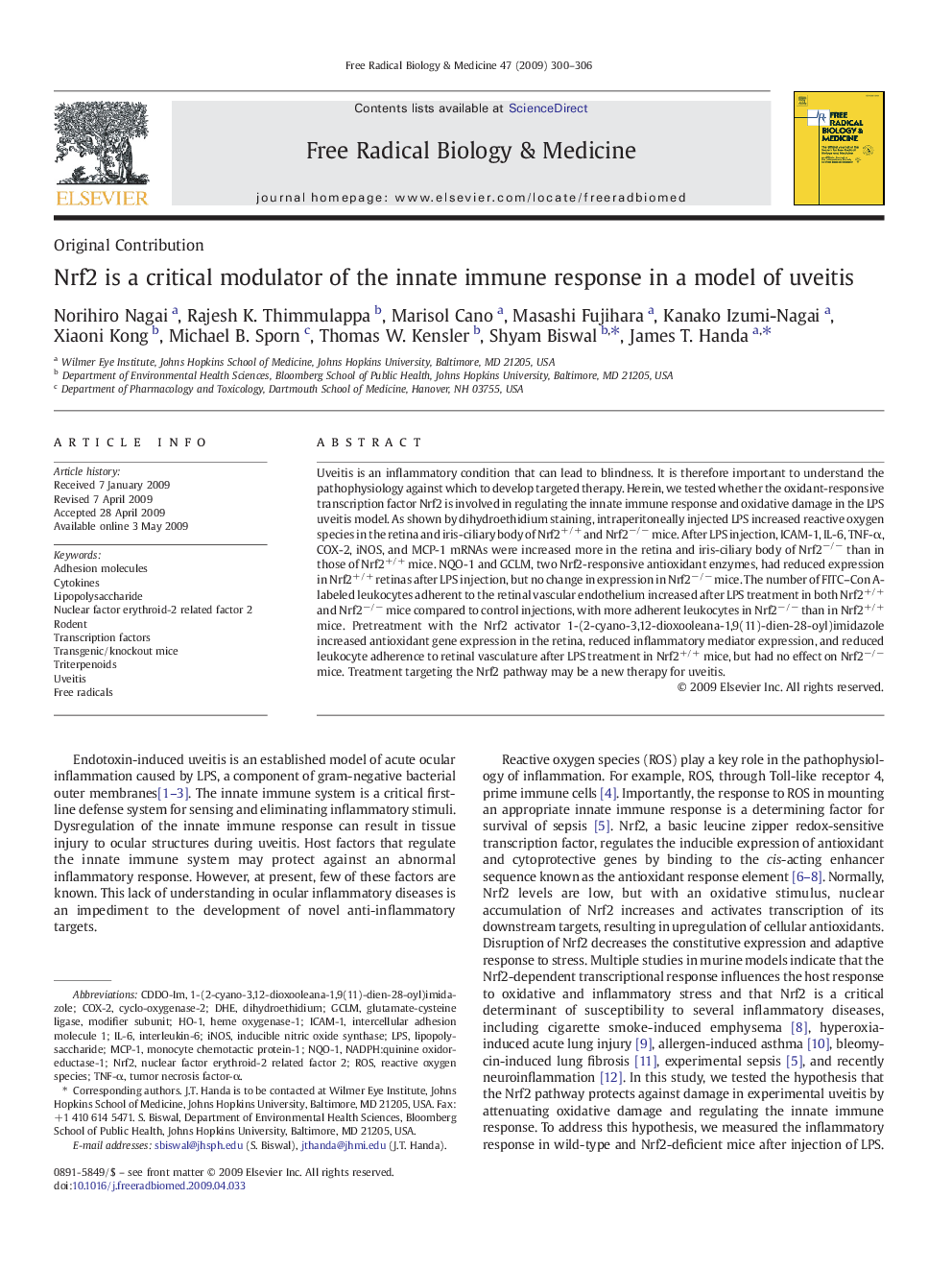 Nrf2 is a critical modulator of the innate immune response in a model of uveitis