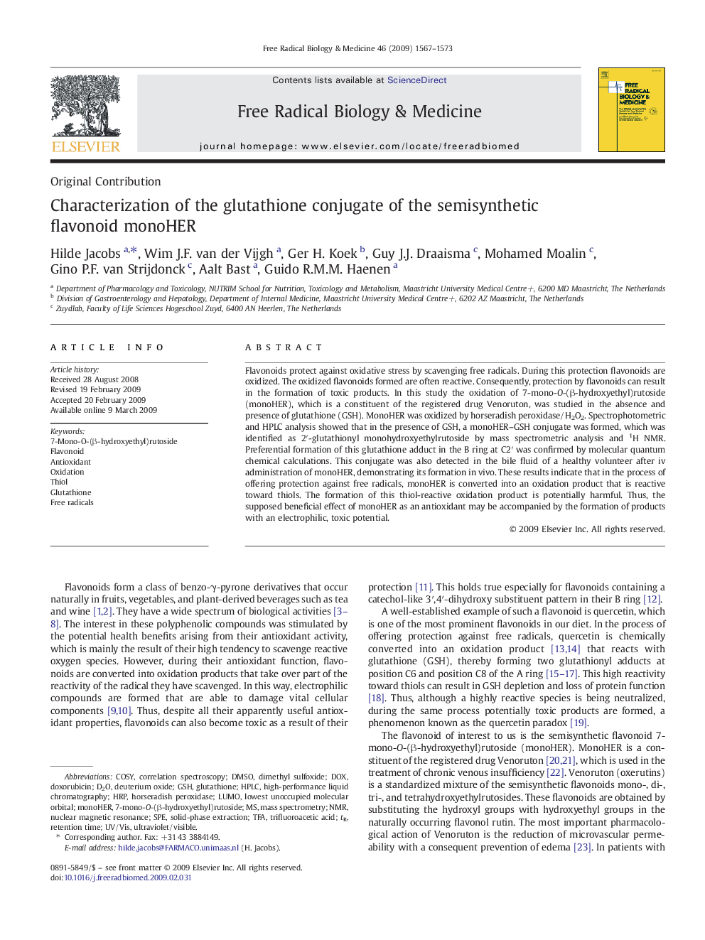 Characterization of the glutathione conjugate of the semisynthetic flavonoid monoHER