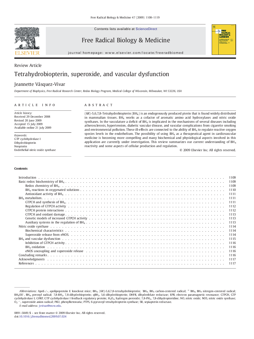 عکس صفحه اول مقاله: Tetrahydrobiopterin, superoxide, and vascular dysfunction Tetrahydrobiopterin, superoxide, and vascular dysfunction