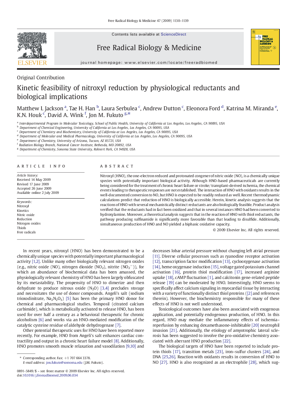 Kinetic feasibility of nitroxyl reduction by physiological reductants and biological implications