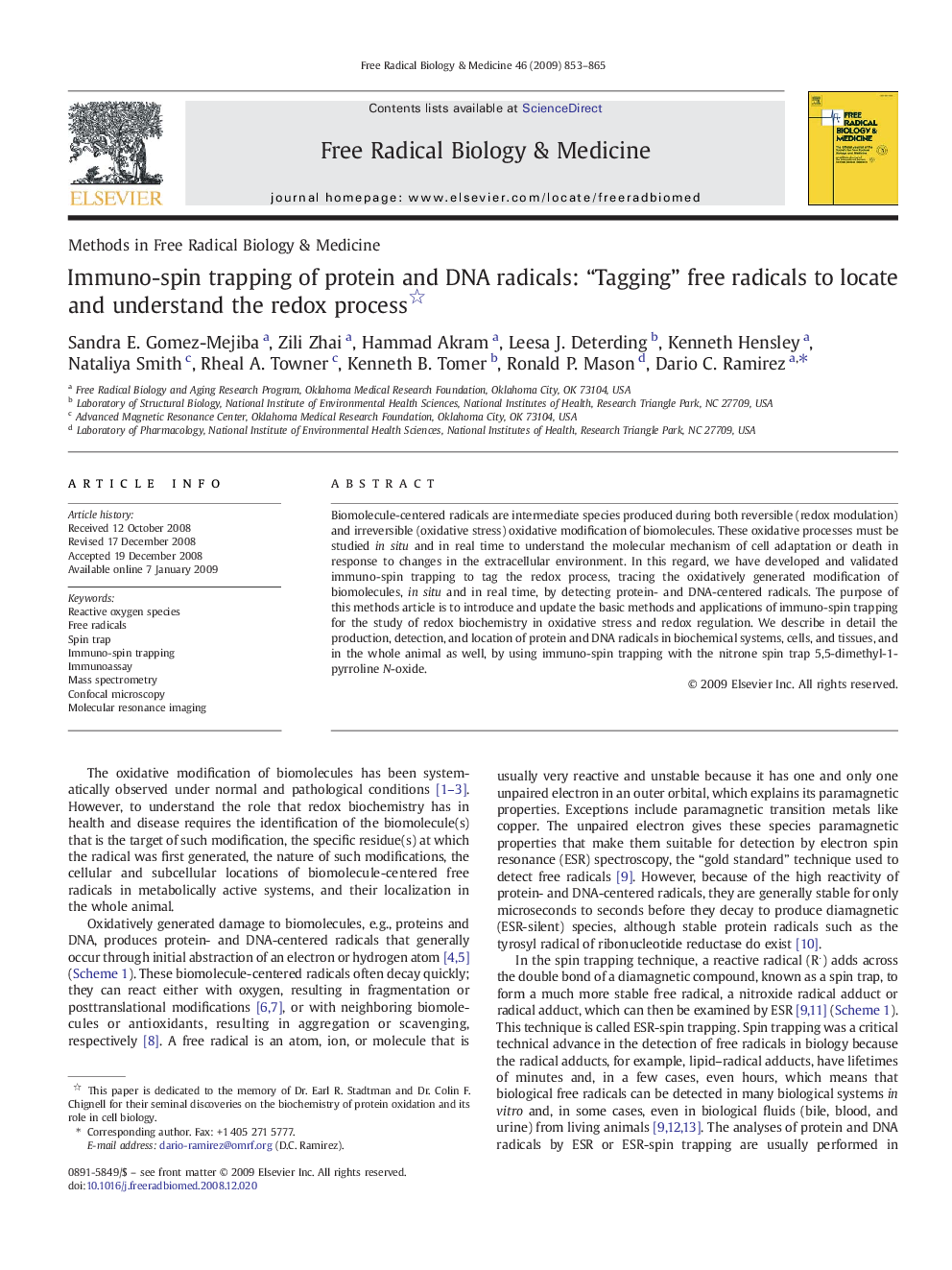 Immuno-spin trapping of protein and DNA radicals: “Tagging” free radicals to locate and understand the redox process 