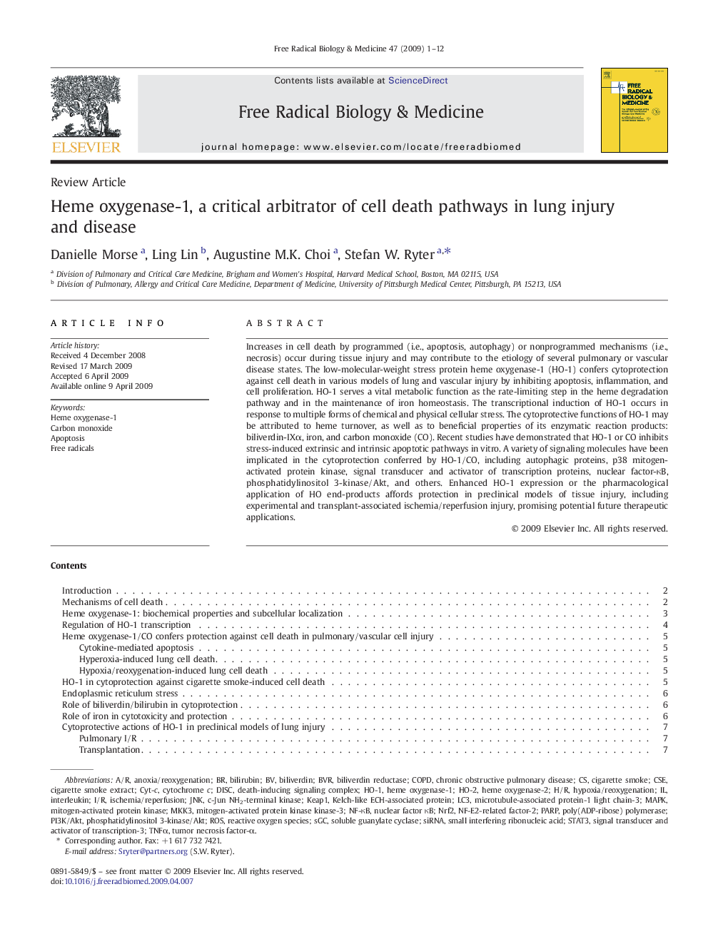 Heme oxygenase-1, a critical arbitrator of cell death pathways in lung injury and disease