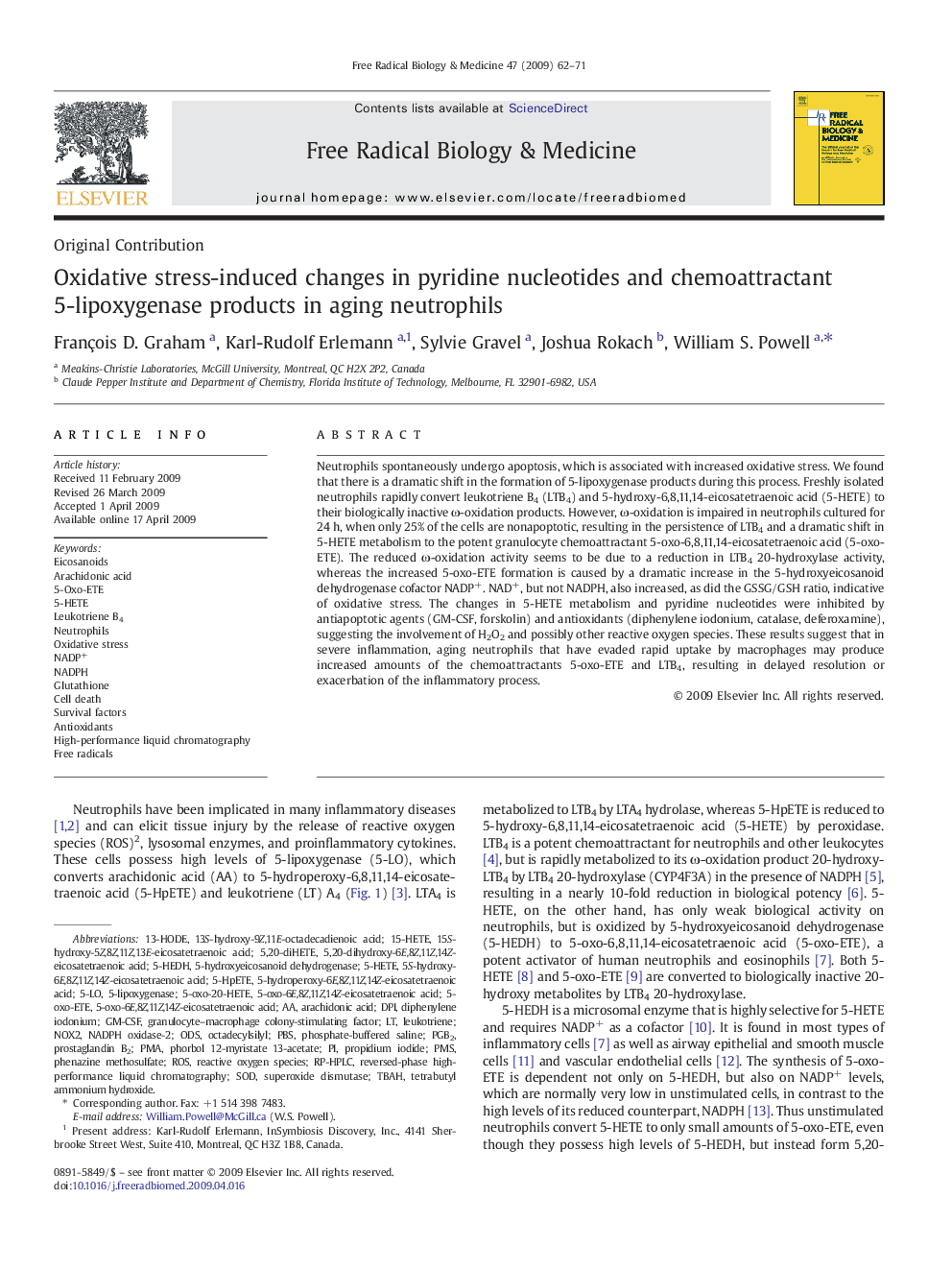 Oxidative stress-induced changes in pyridine nucleotides and chemoattractant 5-lipoxygenase products in aging neutrophils