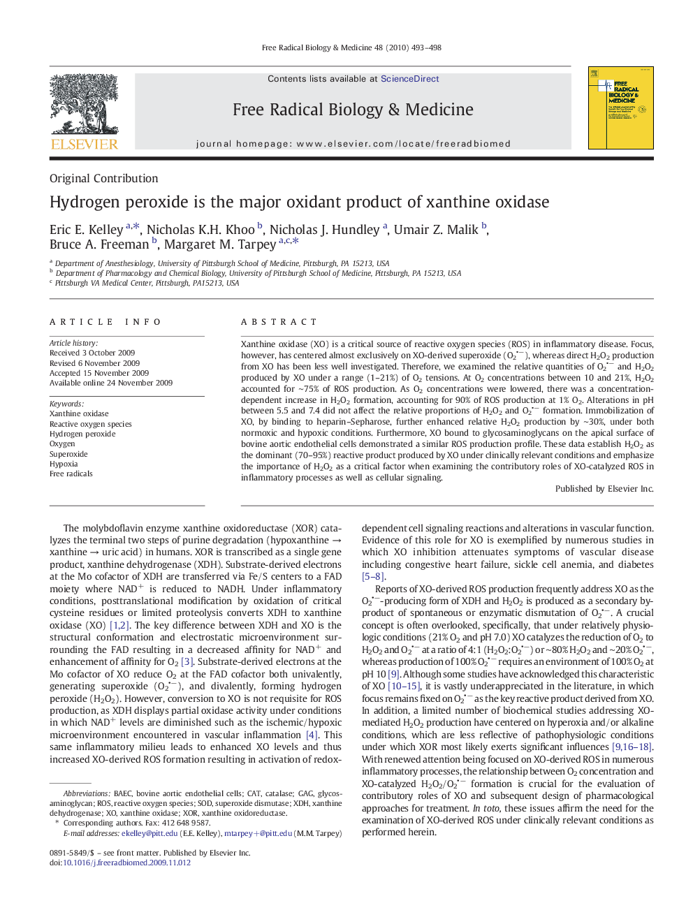 Hydrogen peroxide is the major oxidant product of xanthine oxidase