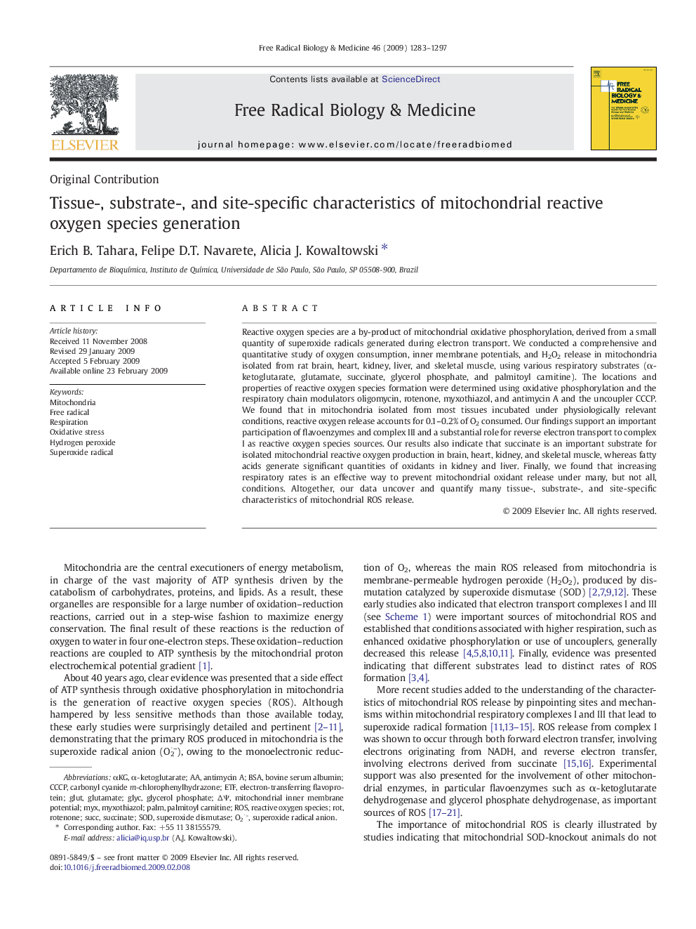 Tissue-, substrate-, and site-specific characteristics of mitochondrial reactive oxygen species generation