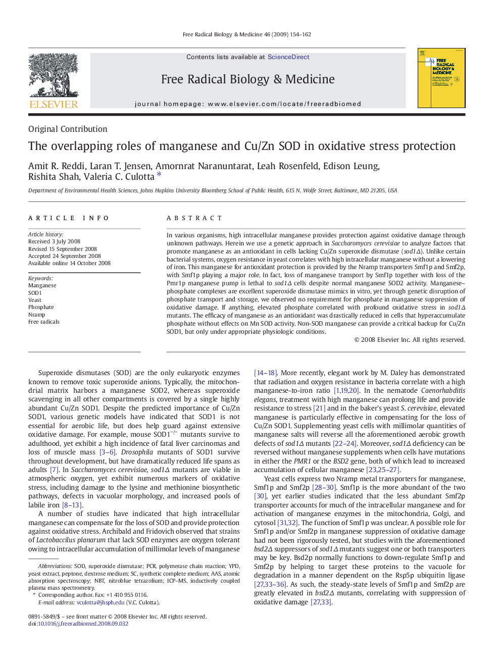 The overlapping roles of manganese and Cu/Zn SOD in oxidative stress protection