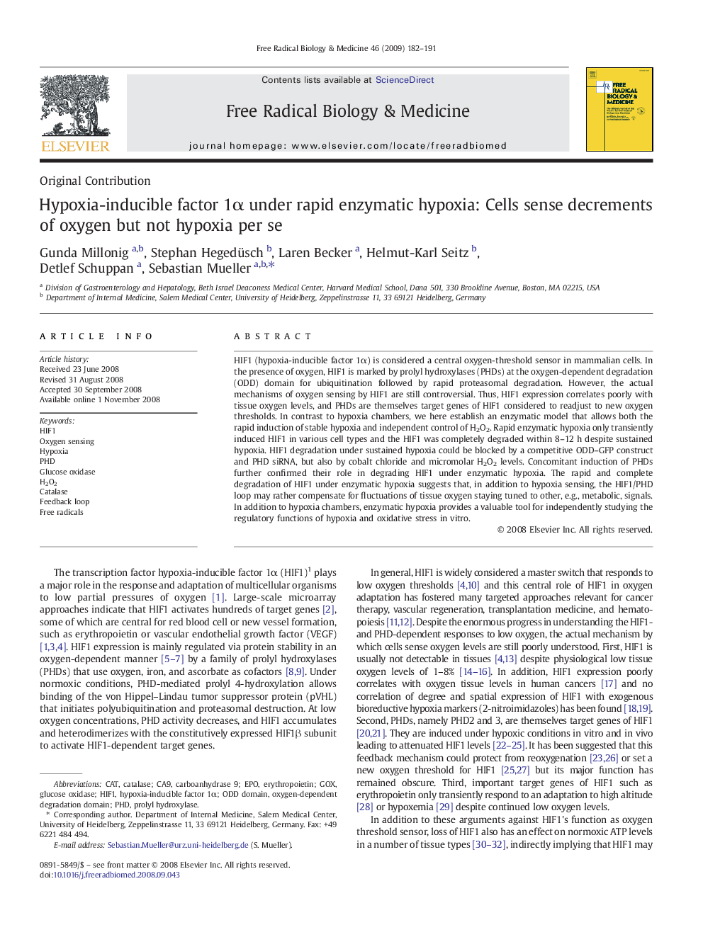 Hypoxia-inducible factor 1α under rapid enzymatic hypoxia: Cells sense decrements of oxygen but not hypoxia per se