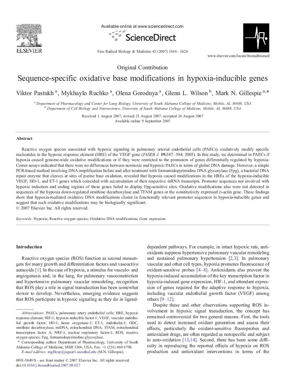 Sequence-specific oxidative base modifications in hypoxia-inducible genes