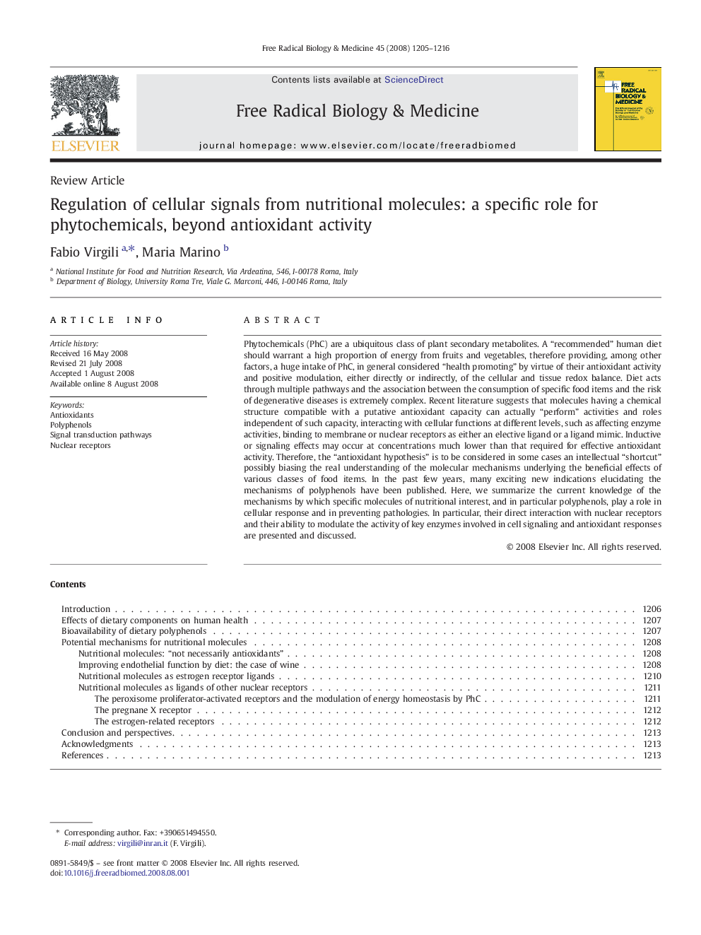 Regulation of cellular signals from nutritional molecules: a specific role for phytochemicals, beyond antioxidant activity