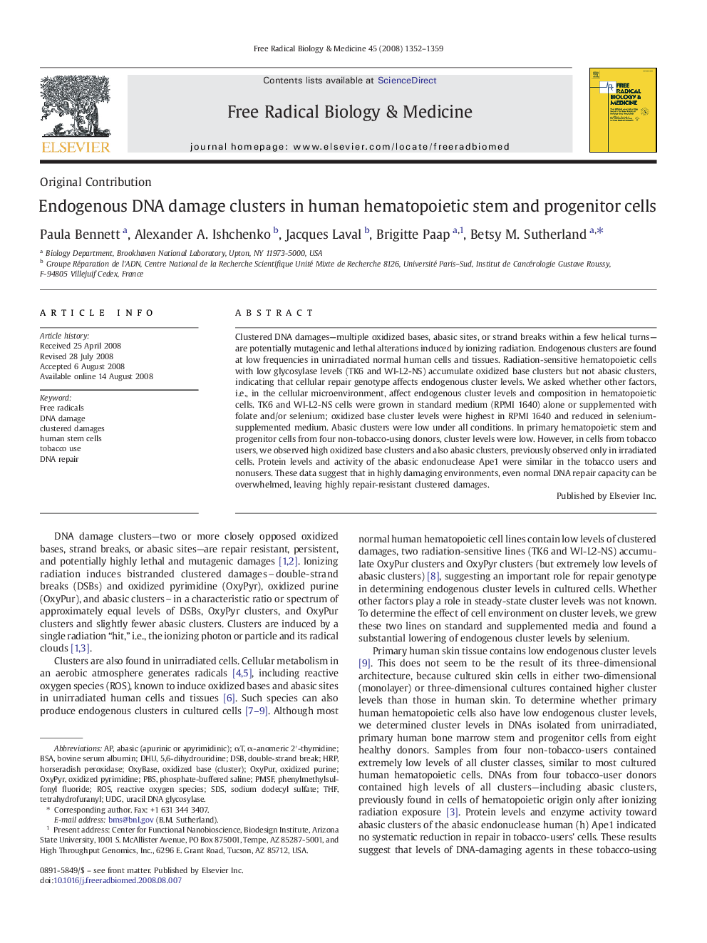 Endogenous DNA damage clusters in human hematopoietic stem and progenitor cells