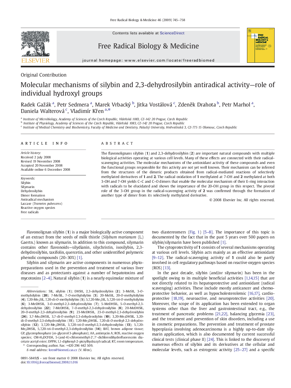 Molecular mechanisms of silybin and 2,3-dehydrosilybin antiradical activity—role of individual hydroxyl groups