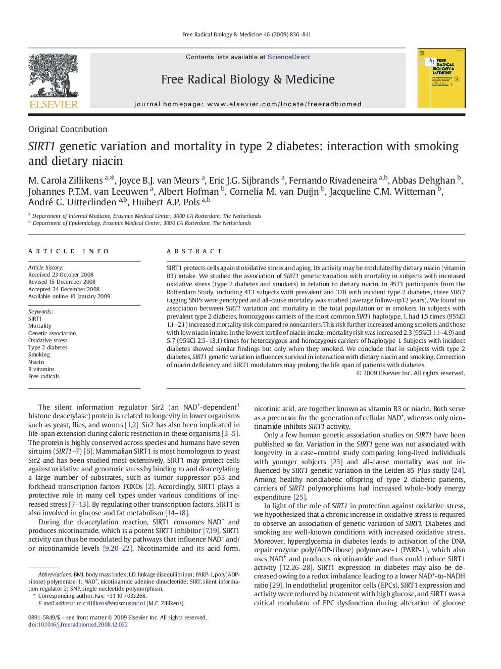 SIRT1 genetic variation and mortality in type 2 diabetes: interaction with smoking and dietary niacin