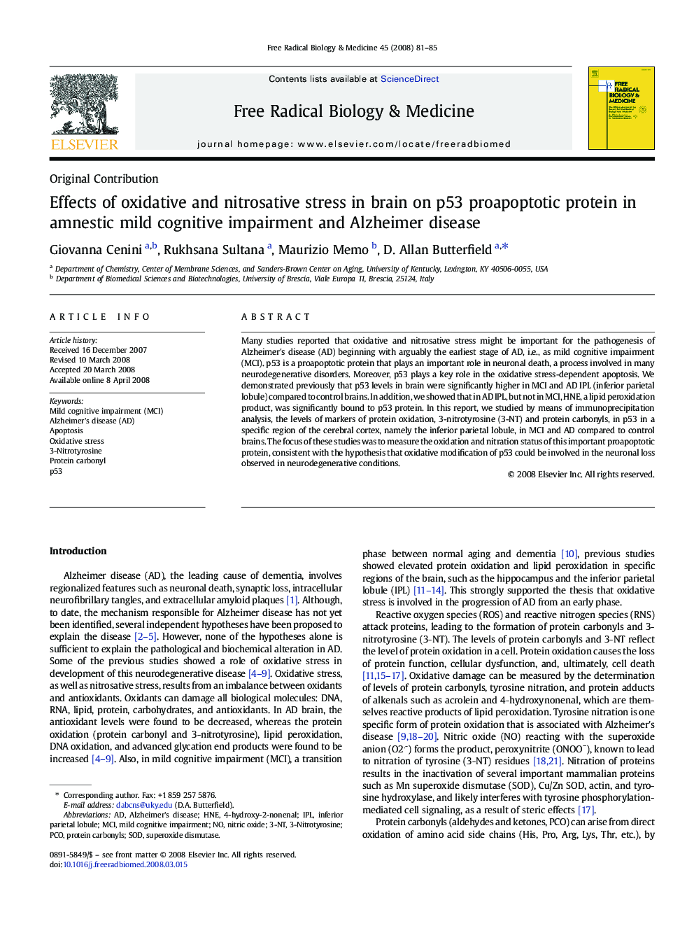 Effects of oxidative and nitrosative stress in brain on p53 proapoptotic protein in amnestic mild cognitive impairment and Alzheimer disease