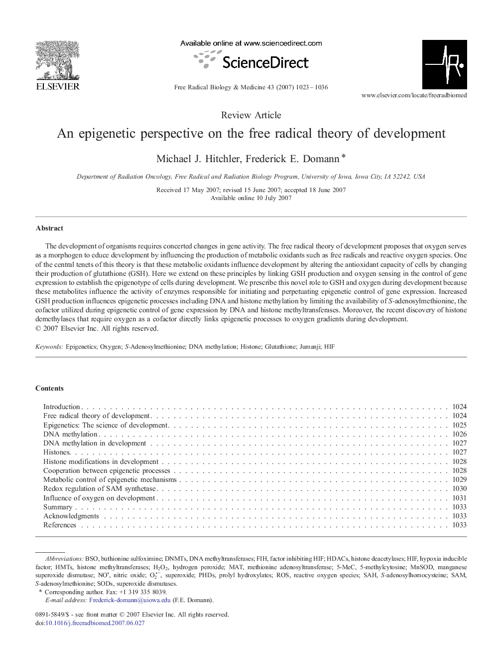 An epigenetic perspective on the free radical theory of development