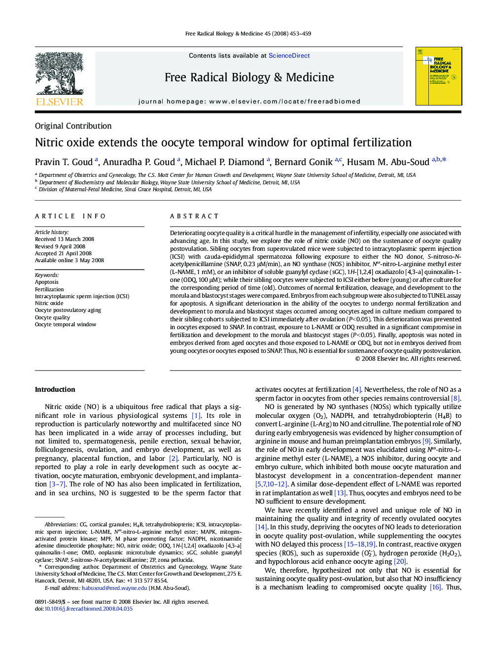 Nitric oxide extends the oocyte temporal window for optimal fertilization