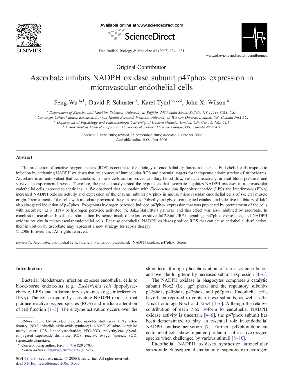 Ascorbate inhibits NADPH oxidase subunit p47phox expression in microvascular endothelial cells