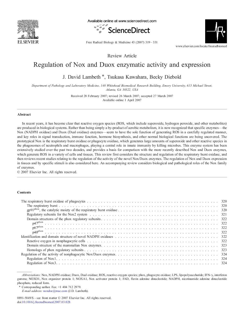 Regulation of Nox and Duox enzymatic activity and expression