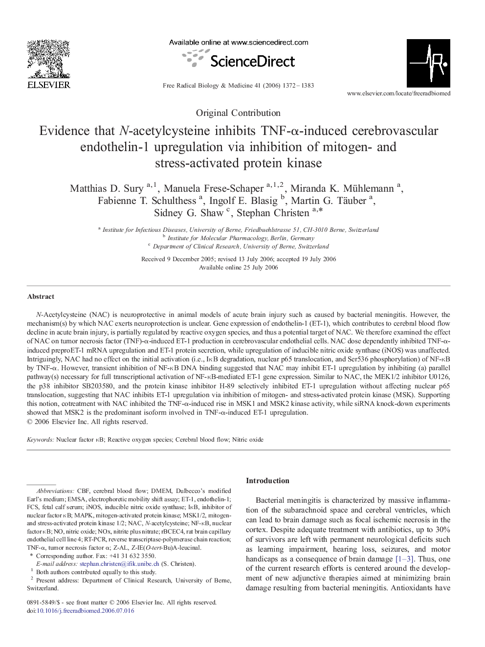 Evidence that N-acetylcysteine inhibits TNF-α-induced cerebrovascular endothelin-1 upregulation via inhibition of mitogen- and stress-activated protein kinase