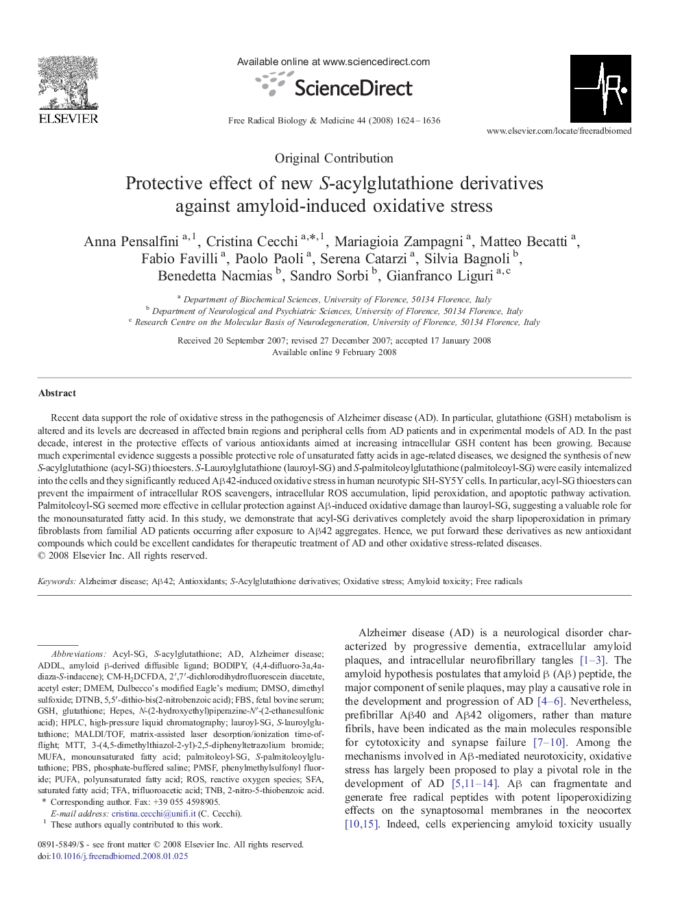 Protective effect of new S-acylglutathione derivatives against amyloid-induced oxidative stress