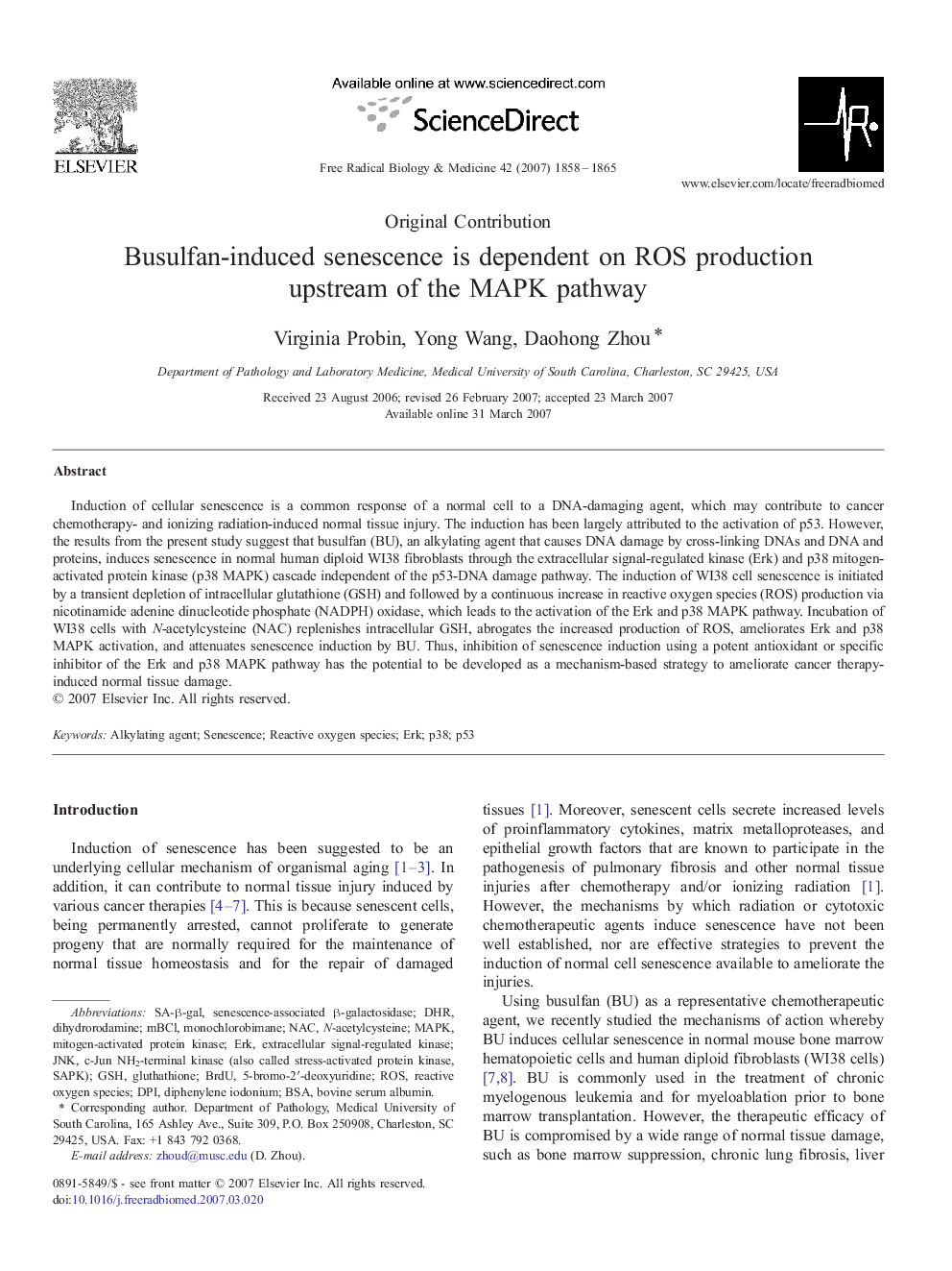 عکس صفحه اول مقاله: Busulfan-induced senescence is dependent on ROS production upstream of the MAPK pathway Busulfan-induced senescence is dependent on ROS production upstream of the MAPK pathway