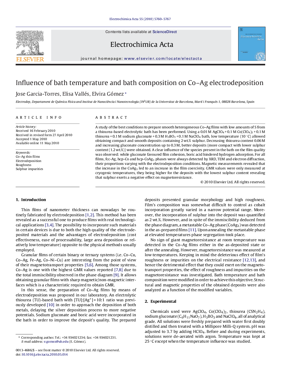 عکس صفحه اول مقاله: Influence of bath temperature and bath composition on Co–Ag electrodeposition Influence of bath temperature and bath composition on Co–Ag electrodeposition