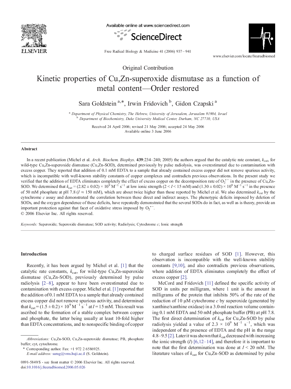 Kinetic properties of Cu,Zn-superoxide dismutase as a function of metal content—Order restored