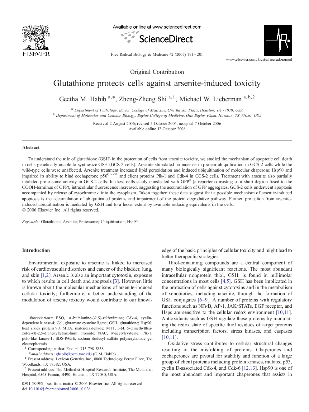 Glutathione protects cells against arsenite-induced toxicity