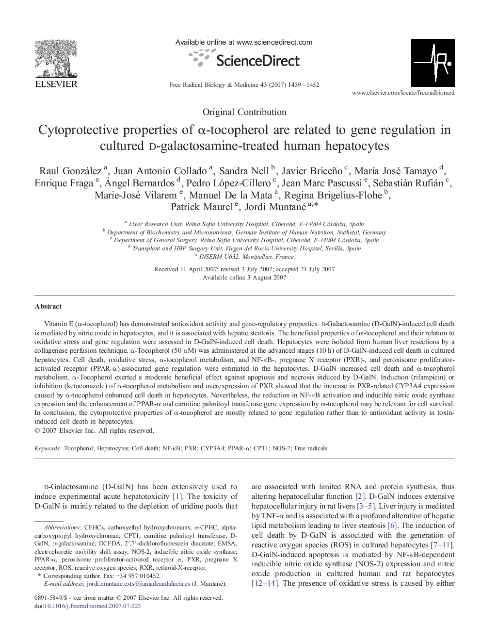 Cytoprotective properties of α-tocopherol are related to gene regulation in cultured d-galactosamine-treated human hepatocytes