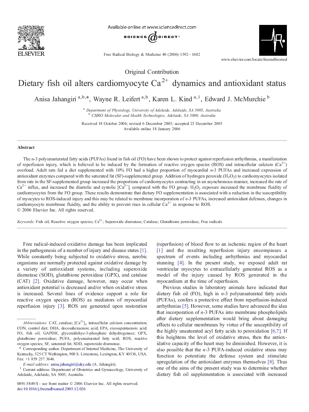 Dietary fish oil alters cardiomyocyte Ca2+ dynamics and antioxidant status