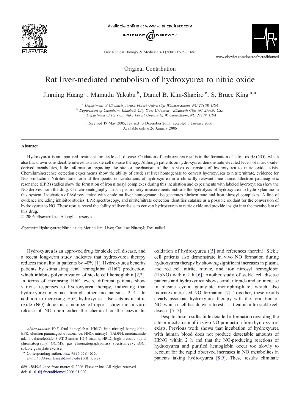 Rat liver-mediated metabolism of hydroxyurea to nitric oxide