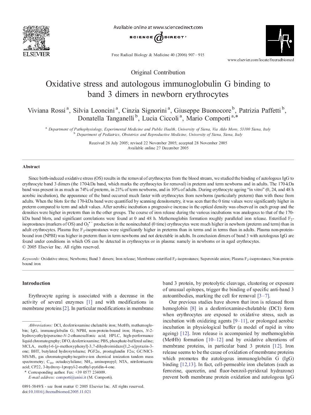 Oxidative stress and autologous immunoglobulin G binding to band 3 dimers in newborn erythrocytes