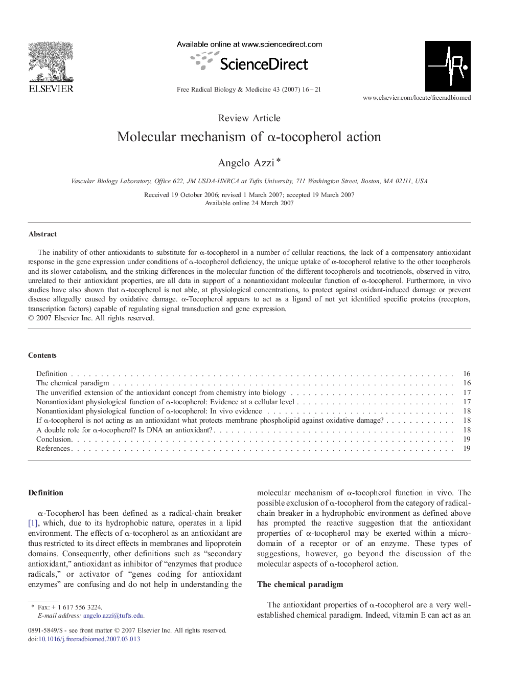 Molecular mechanism of α-tocopherol action