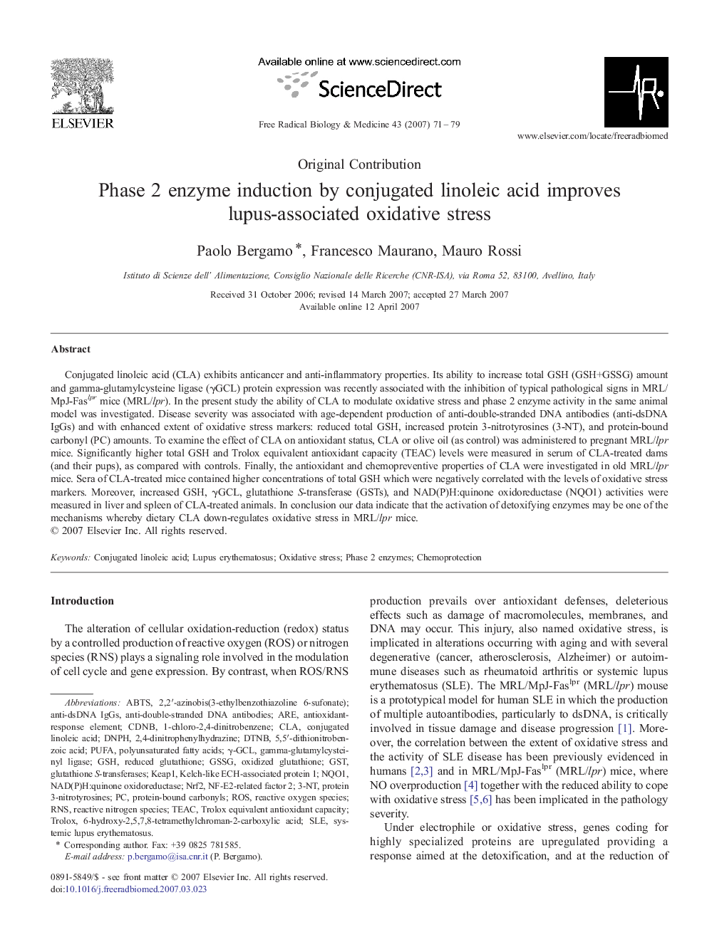 Phase 2 enzyme induction by conjugated linoleic acid improves lupus-associated oxidative stress