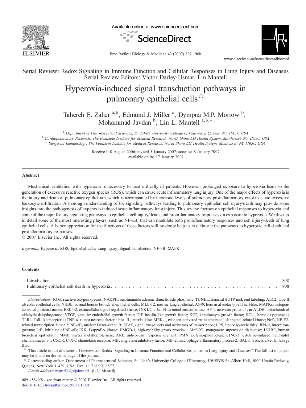 Hyperoxia-induced signal transduction pathways in pulmonary epithelial cells 