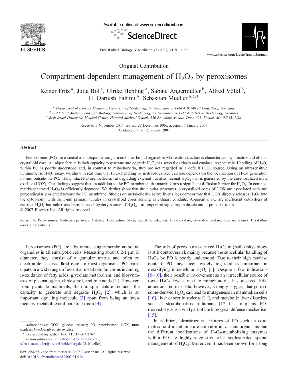 Compartment-dependent management of H2O2 by peroxisomes