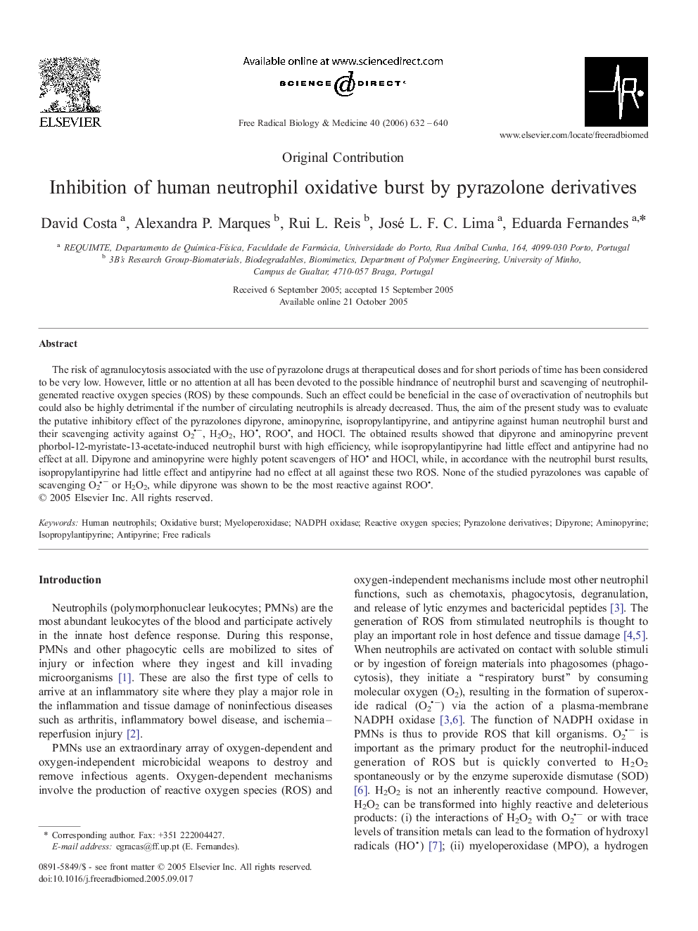 Inhibition of human neutrophil oxidative burst by pyrazolone derivatives