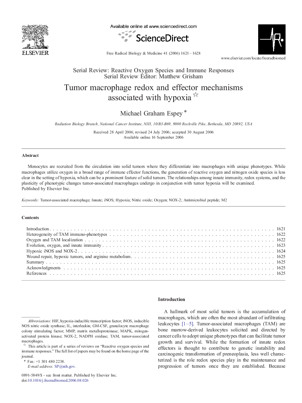 Tumor macrophage redox and effector mechanisms associated with hypoxia 