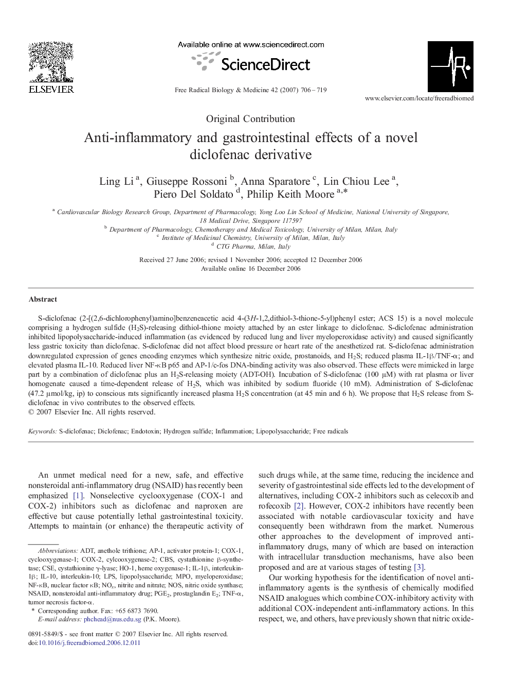 Anti-inflammatory and gastrointestinal effects of a novel diclofenac derivative