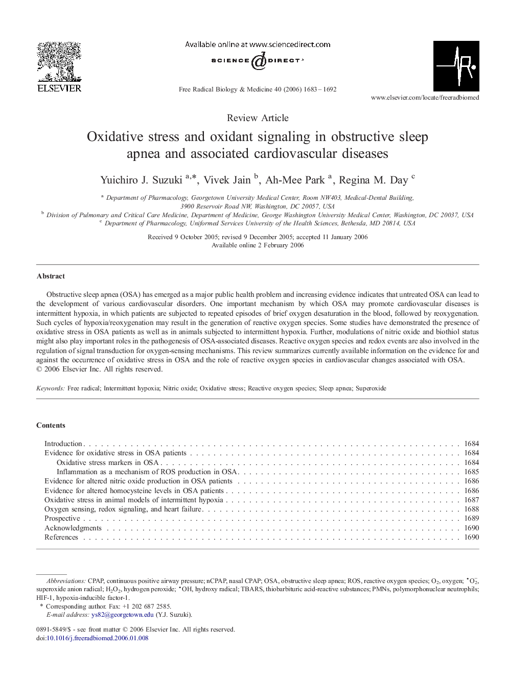 Oxidative stress and oxidant signaling in obstructive sleep apnea and associated cardiovascular diseases