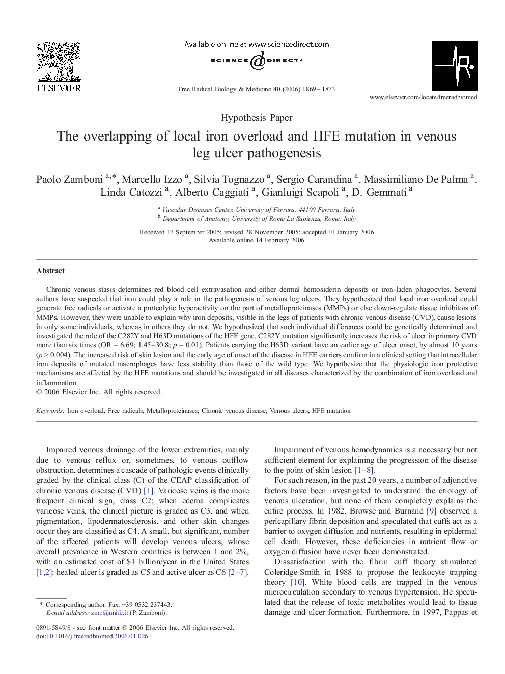 The overlapping of local iron overload and HFE mutation in venous leg ulcer pathogenesis