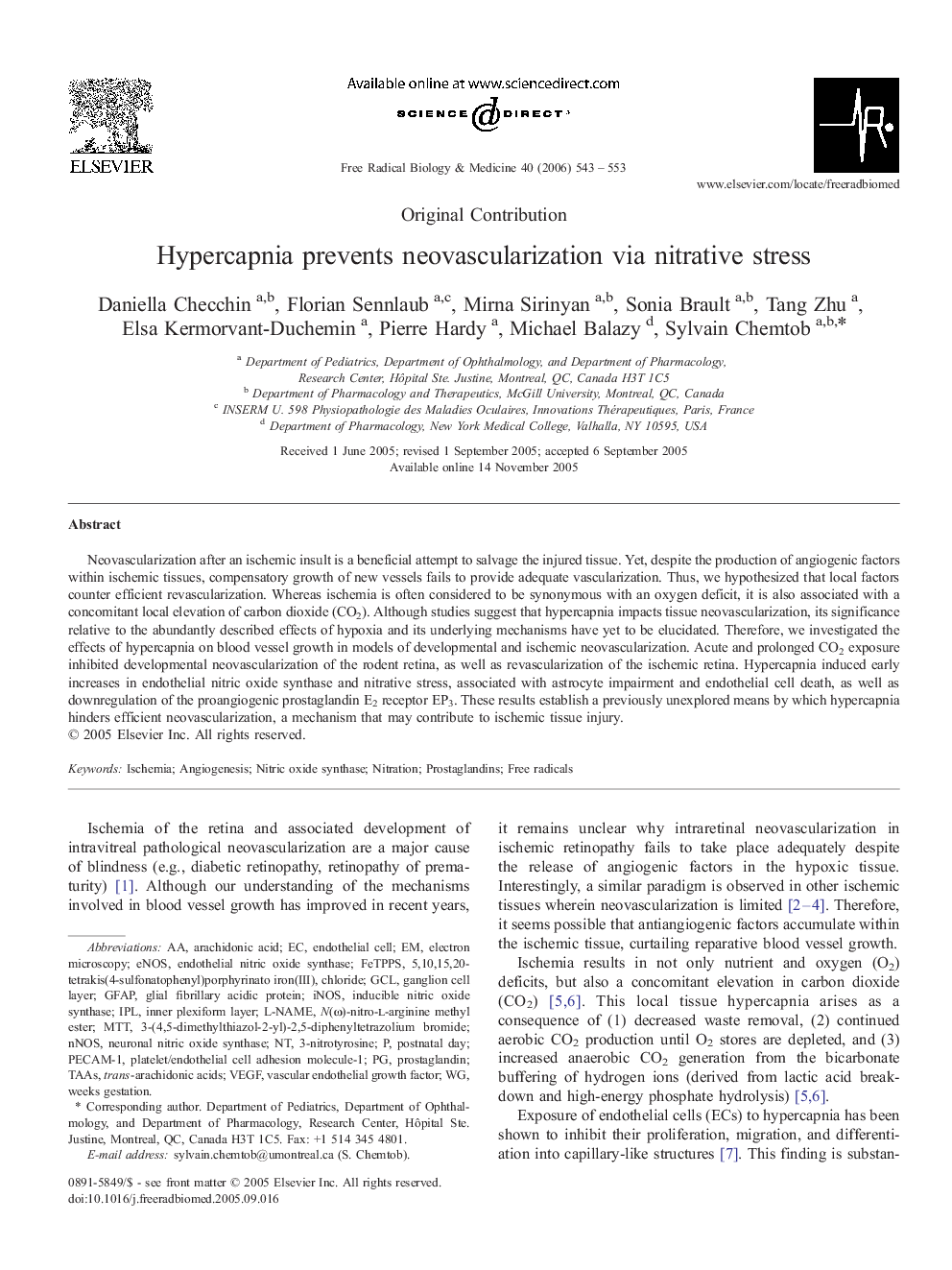 Hypercapnia prevents neovascularization via nitrative stress