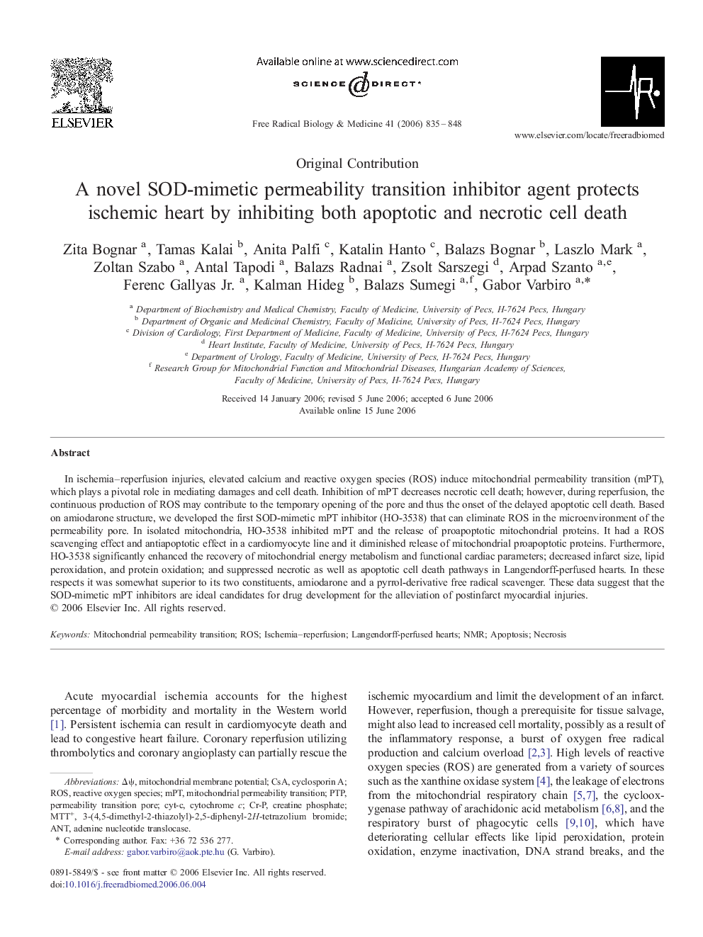 A novel SOD-mimetic permeability transition inhibitor agent protects ischemic heart by inhibiting both apoptotic and necrotic cell death