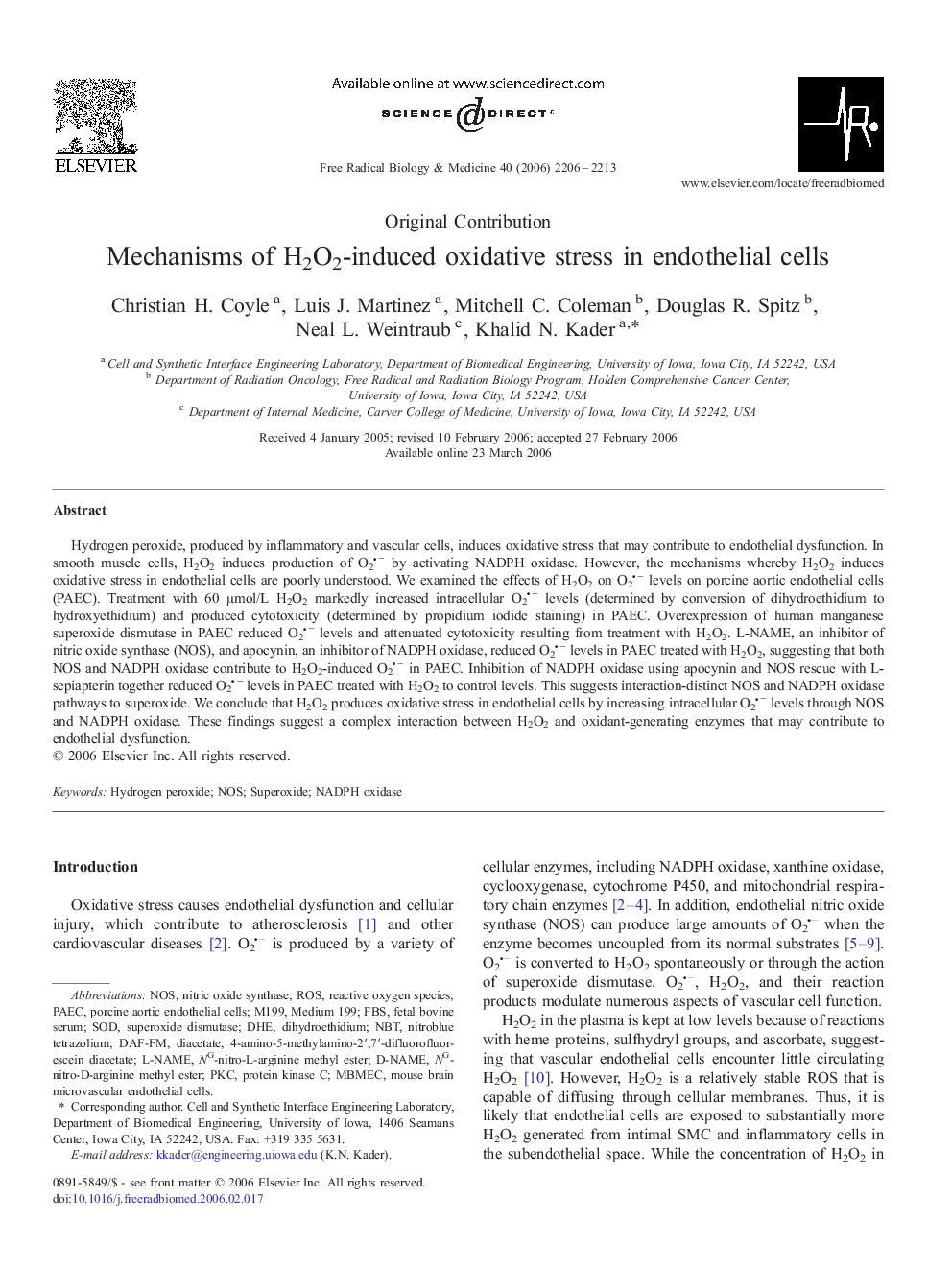 Mechanisms of H2O2-induced oxidative stress in endothelial cells