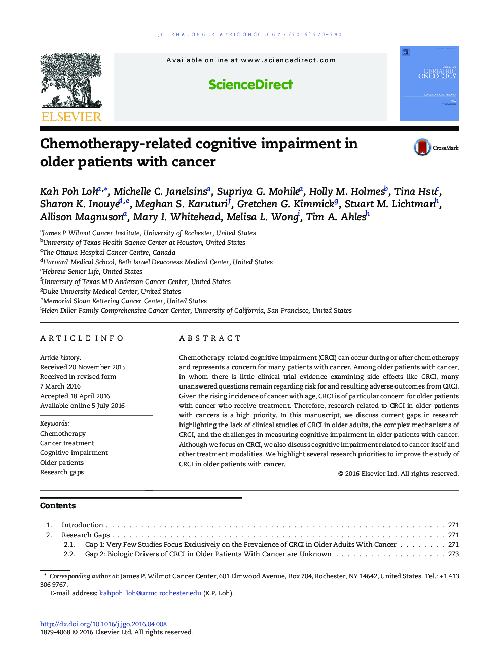 Chemotherapy-related cognitive impairment in older patients with cancer