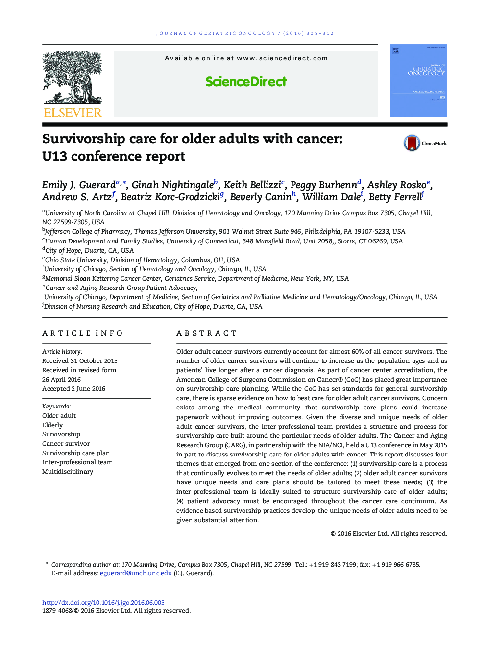 مراقبت بقاء برای افراد مسن مبتلا به سرطان: گزارش کنفرانس U13
