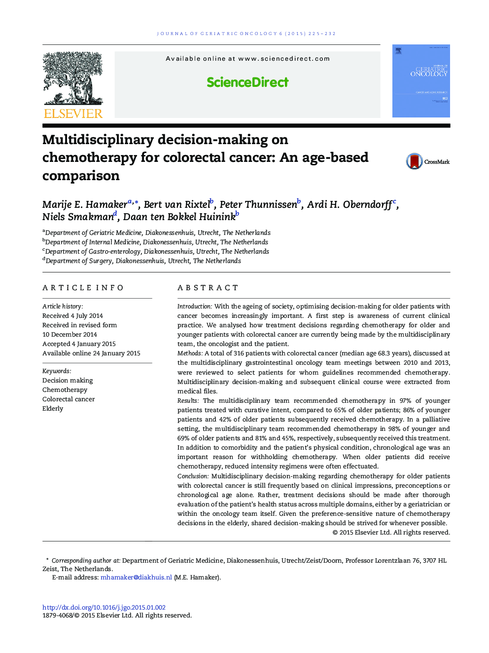 Multidisciplinary decision-making on chemotherapy for colorectal cancer: An age-based comparison